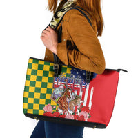 Kentucky Horses Racing Leather Tote Bag US Flag Grunge and Check Pattern Green Color