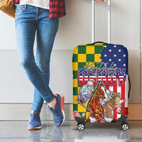 Kentucky Horses Racing Luggage Cover US Flag Grunge and Check Pattern Green Color