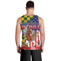 Kentucky Horses Racing Men Tank Top US Flag Grunge and Check Pattern Green Color