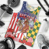 Kentucky Horses Racing Men Tank Top US Flag Grunge and Check Pattern Green Color