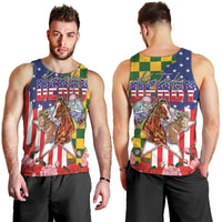 Kentucky Horses Racing Men Tank Top US Flag Grunge and Check Pattern Green Color