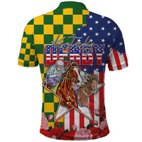 Kentucky Horses Racing Polo Shirt US Flag Grunge and Check Pattern Green Color