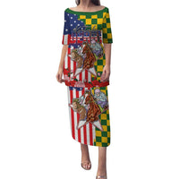 Kentucky Horses Racing Puletasi US Flag Grunge and Check Pattern Green Color