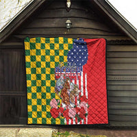 Kentucky Horses Racing Quilt US Flag Grunge and Check Pattern Green Color