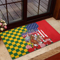 Kentucky Horses Racing Rubber Doormat US Flag Grunge and Check Pattern Green Color