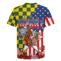 Kentucky Horses Racing Rugby Jersey US Flag Grunge and Check Pattern Green Color