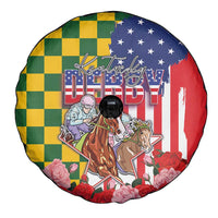 Kentucky Horses Racing Spare Tire Cover US Flag Grunge and Check Pattern Green Color