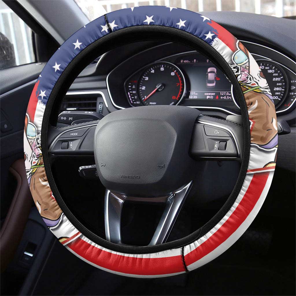Kentucky Horses Racing Steering Wheel Cover US Flag Grunge and Check Pattern Green Color