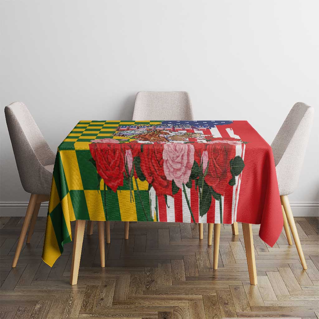 Kentucky Horses Racing Tablecloth US Flag Grunge and Check Pattern Green Color