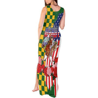 Kentucky Horses Racing Tank Maxi Dress US Flag Grunge and Check Pattern Green Color