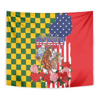 Kentucky Horses Racing Tapestry US Flag Grunge and Check Pattern Green Color