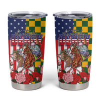 Kentucky Horses Racing Tumbler Cup US Flag Grunge and Check Pattern Green Color