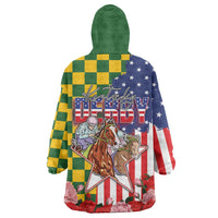 Kentucky Horses Racing Wearable Blanket Hoodie US Flag Grunge and Check Pattern Green Color