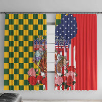 Kentucky Horses Racing Window Curtain US Flag Grunge and Check Pattern Green Color