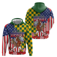 Kentucky Horses Racing Zip Hoodie US Flag Grunge and Check Pattern Green Color