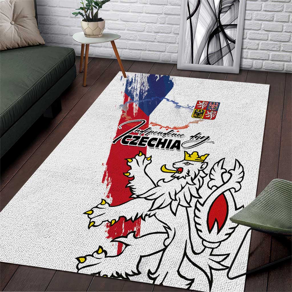 Czechia Independence Day Area Rug National Flag Brush Style and Bohemia Lion