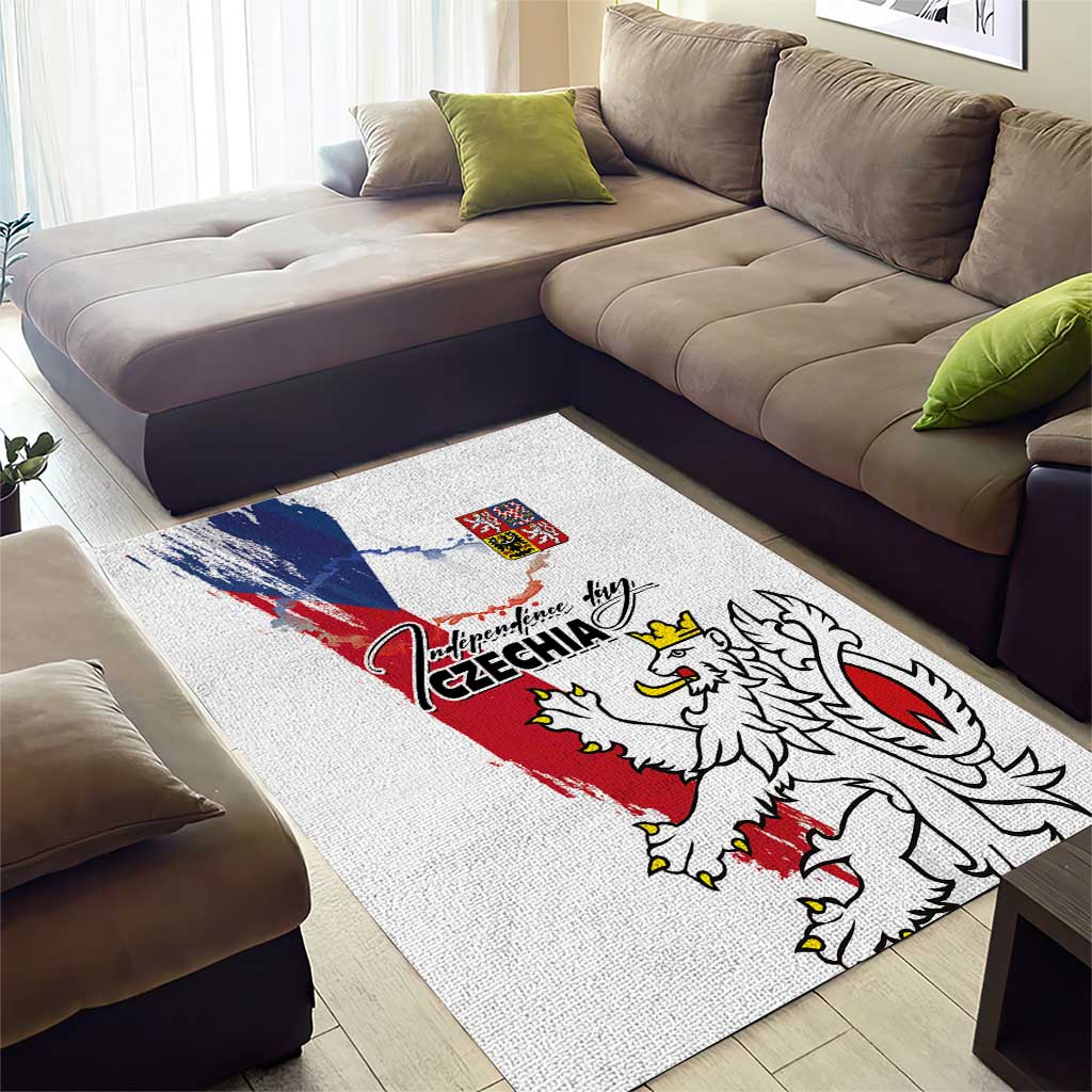 Czechia Independence Day Area Rug National Flag Brush Style and Bohemia Lion