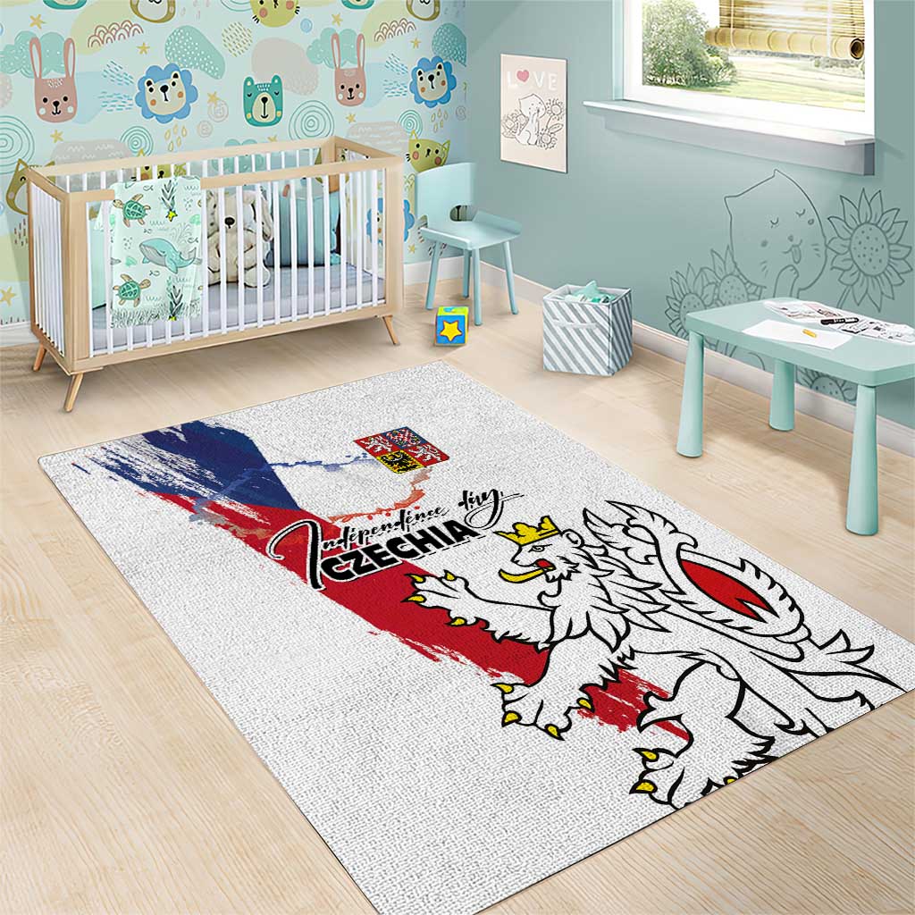 Czechia Independence Day Area Rug National Flag Brush Style and Bohemia Lion