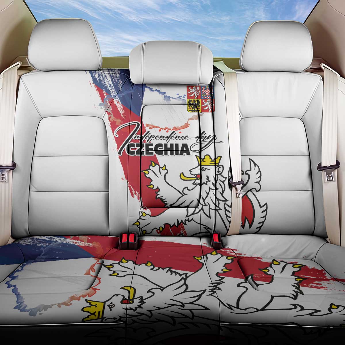 Czechia Independence Day Back Car Seat Cover National Flag Brush Style and Bohemia Lion
