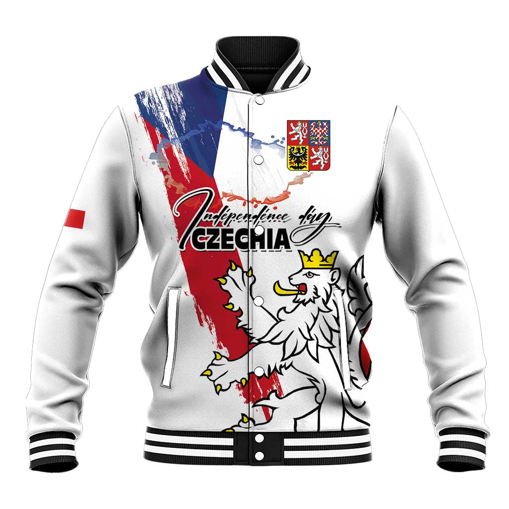 Czechia Independence Day Baseball Jacket National Flag Brush Style and Bohemia Lion