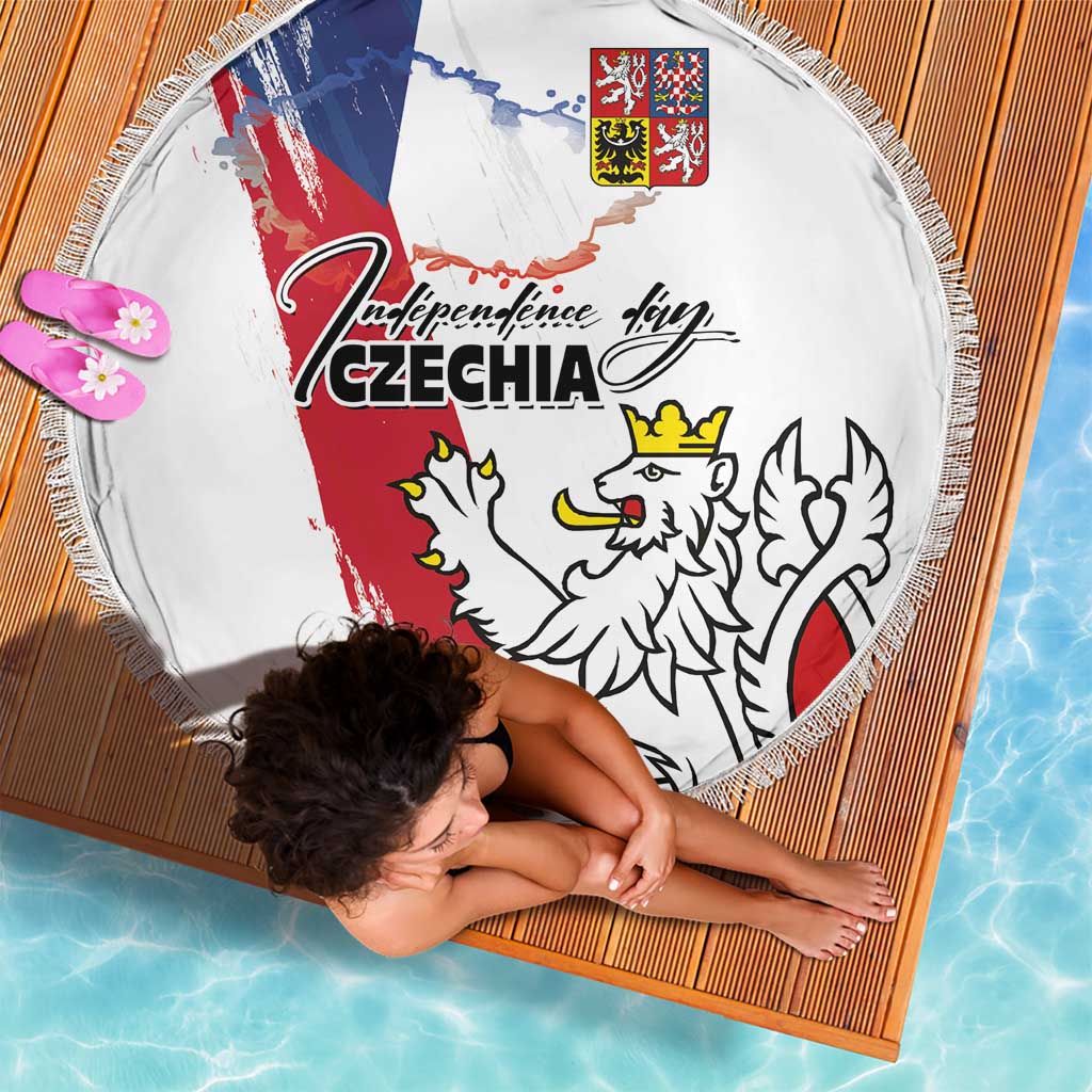 Czechia Independence Day Beach Blanket National Flag Brush Style and Bohemia Lion