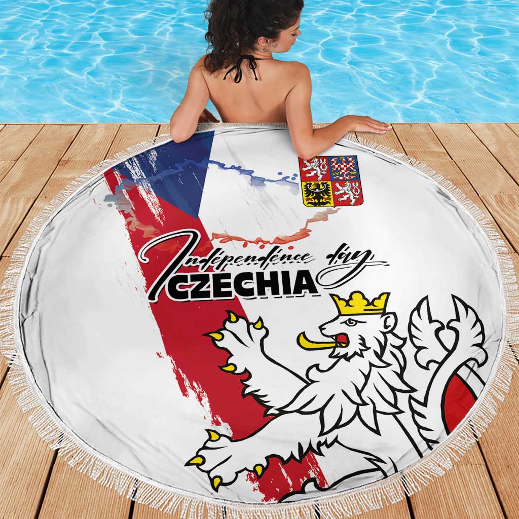 Czechia Independence Day Beach Blanket National Flag Brush Style and Bohemia Lion