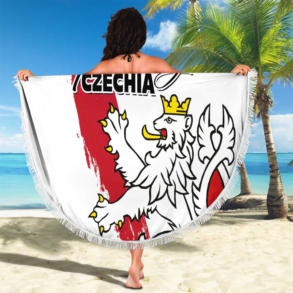 Czechia Independence Day Beach Blanket National Flag Brush Style and Bohemia Lion