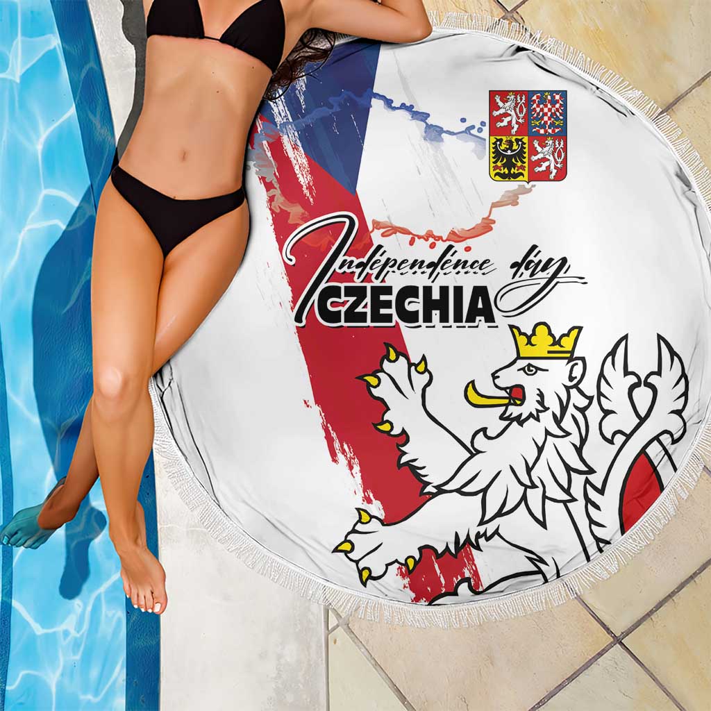 Czechia Independence Day Beach Blanket National Flag Brush Style and Bohemia Lion