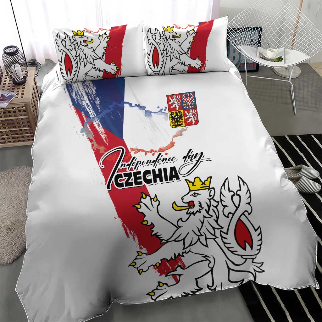 Czechia Independence Day Bedding Set National Flag Brush Style and Bohemia Lion