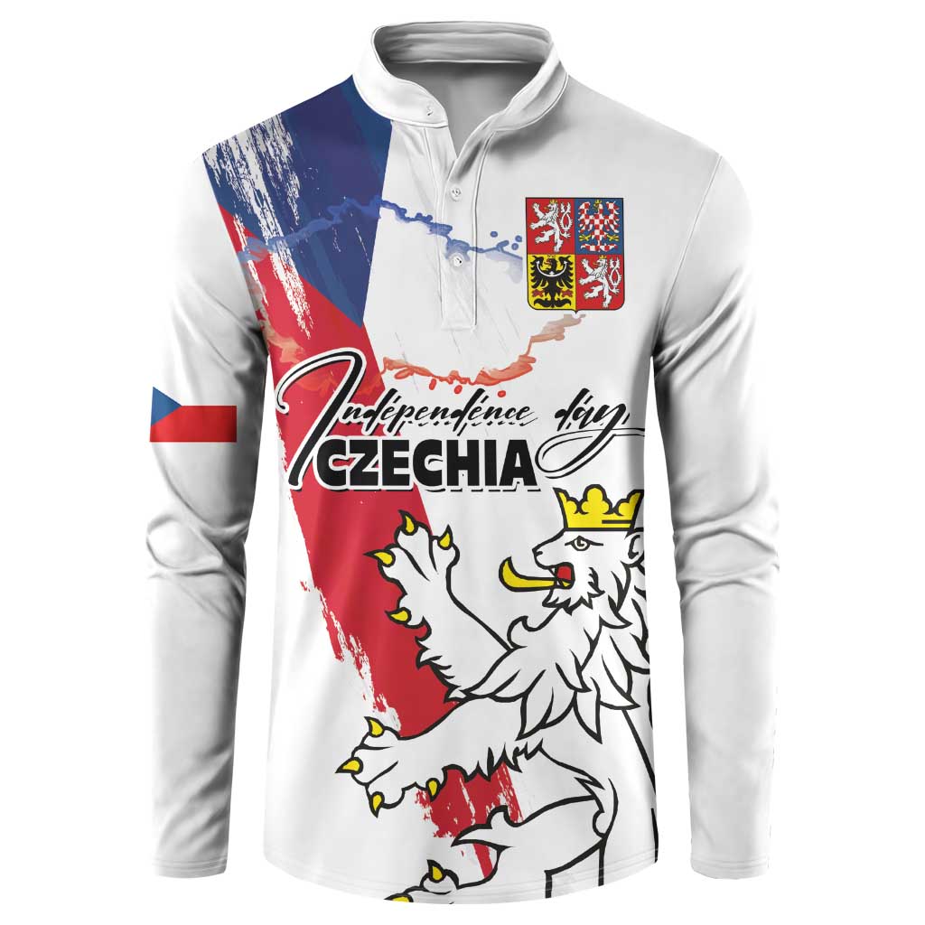 Czechia Independence Day Button Sweatshirt National Flag Brush Style and Bohemia Lion