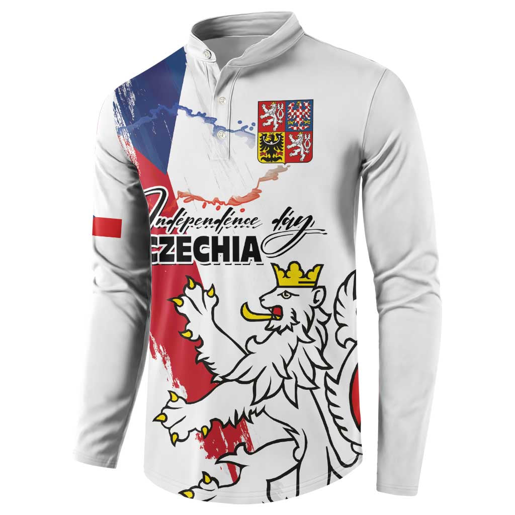 Czechia Independence Day Button Sweatshirt National Flag Brush Style and Bohemia Lion