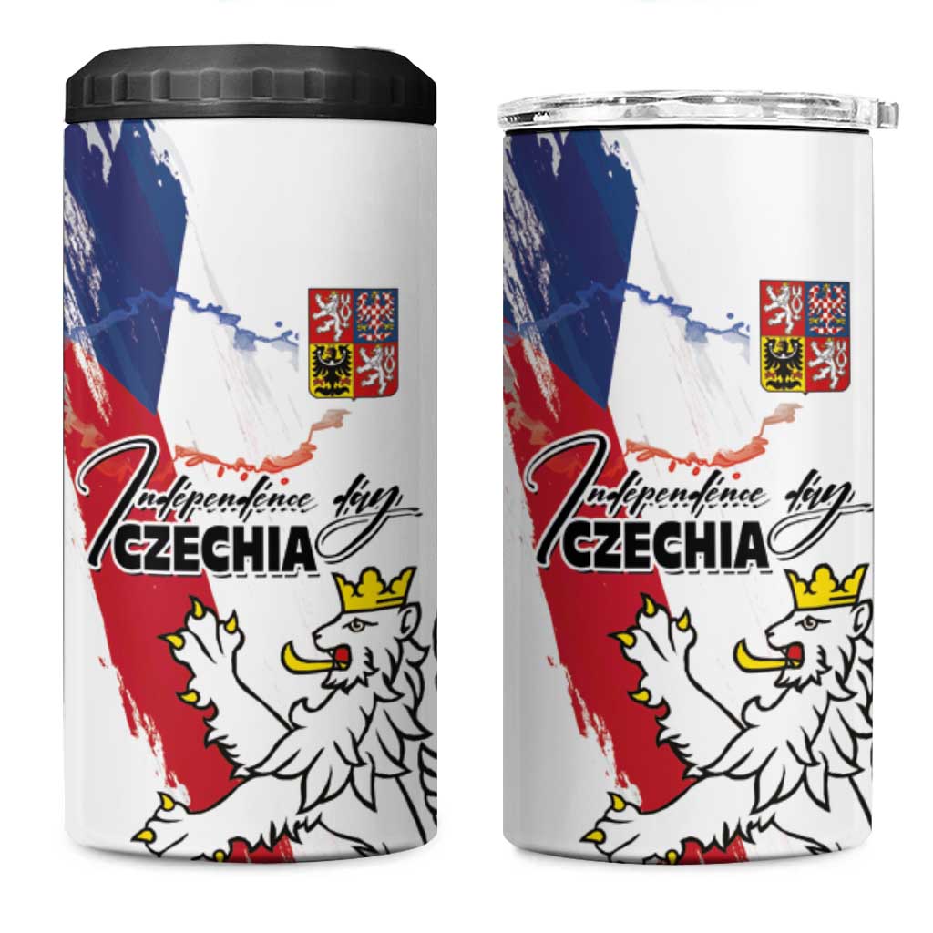 Czechia Independence Day 4 in 1 Can Cooler Tumbler National Flag Brush Style and Bohemia Lion