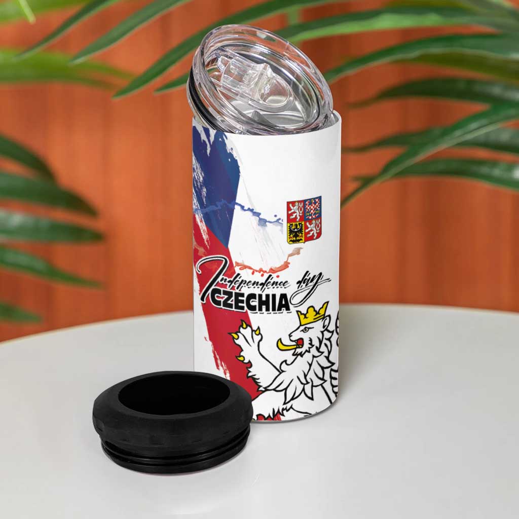 Czechia Independence Day 4 in 1 Can Cooler Tumbler National Flag Brush Style and Bohemia Lion