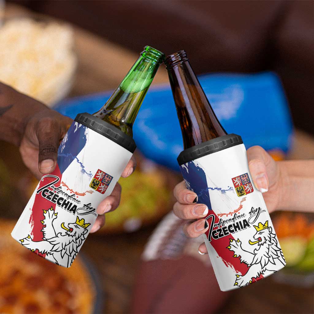 Czechia Independence Day 4 in 1 Can Cooler Tumbler National Flag Brush Style and Bohemia Lion