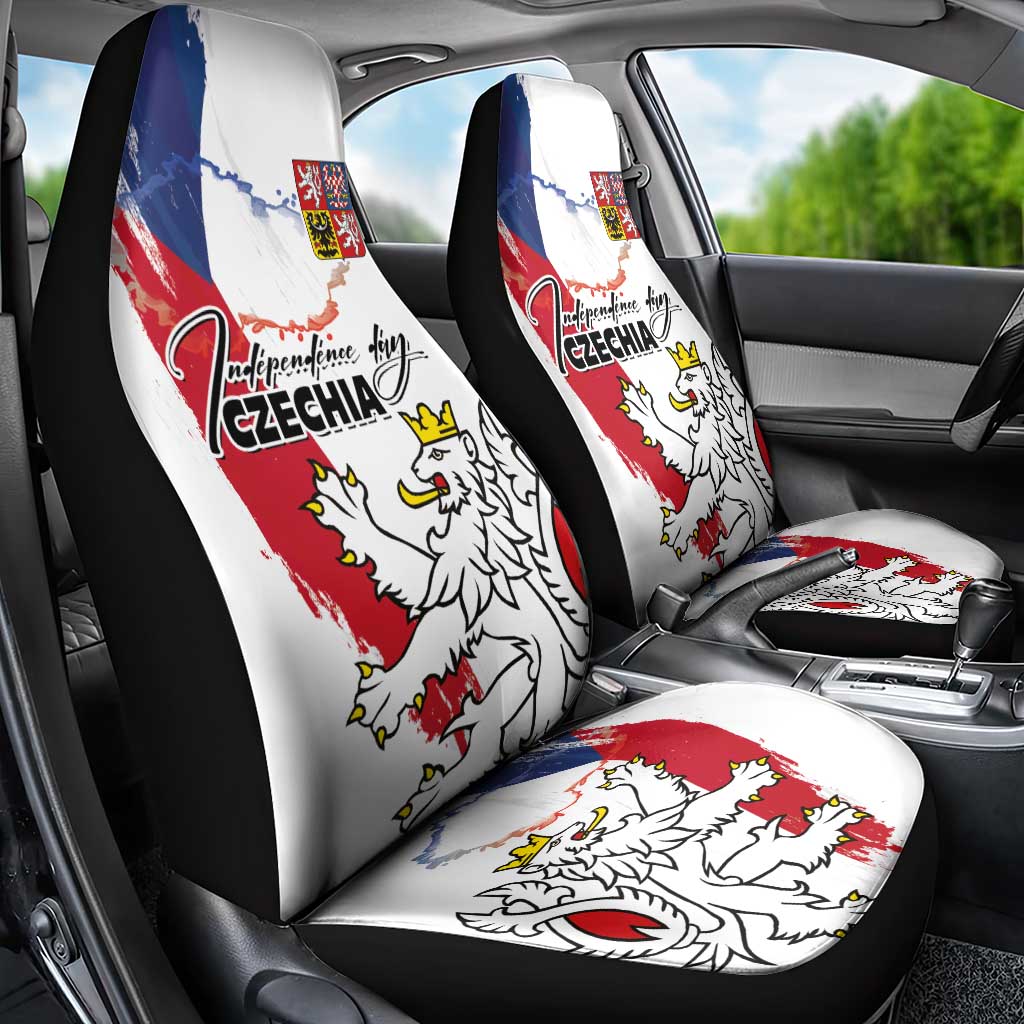 Czechia Independence Day Car Seat Cover National Flag Brush Style and Bohemia Lion