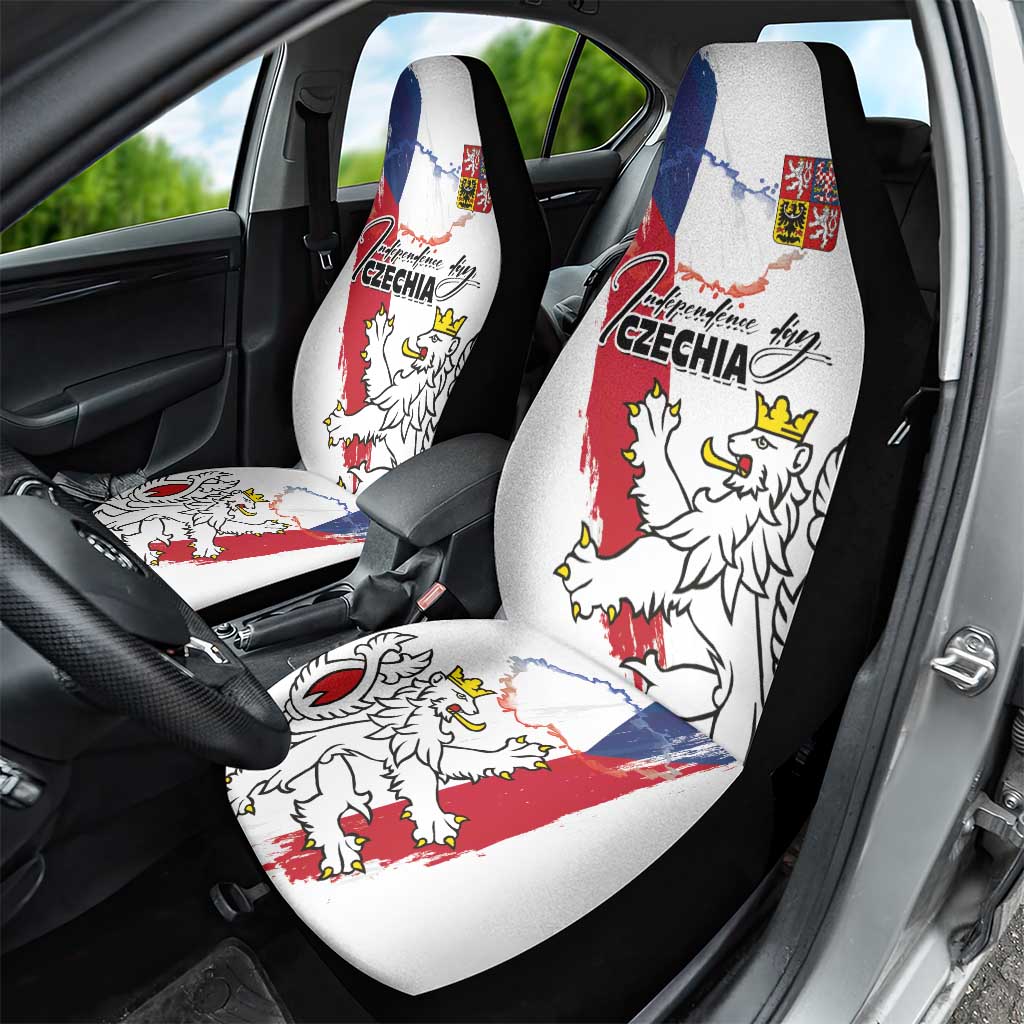 Czechia Independence Day Car Seat Cover National Flag Brush Style and Bohemia Lion