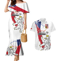 Czechia Independence Day Couples Matching Mermaid Dress and Hawaiian Shirt National Flag Brush Style and Bohemia Lion