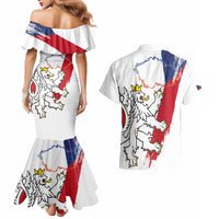 Czechia Independence Day Couples Matching Mermaid Dress and Hawaiian Shirt National Flag Brush Style and Bohemia Lion