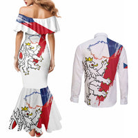 Czechia Independence Day Couples Matching Mermaid Dress and Long Sleeve Button Shirt National Flag Brush Style and Bohemia Lion