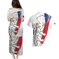 Czechia Independence Day Couples Matching Puletasi and Hawaiian Shirt National Flag Brush Style and Bohemia Lion