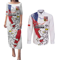 Czechia Independence Day Couples Matching Puletasi and Long Sleeve Button Shirt National Flag Brush Style and Bohemia Lion
