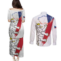 Czechia Independence Day Couples Matching Puletasi and Long Sleeve Button Shirt National Flag Brush Style and Bohemia Lion
