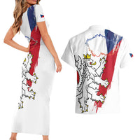 Czechia Independence Day Couples Matching Short Sleeve Bodycon Dress and Hawaiian Shirt National Flag Brush Style and Bohemia Lion