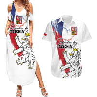 Czechia Independence Day Couples Matching Summer Maxi Dress and Hawaiian Shirt National Flag Brush Style and Bohemia Lion