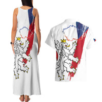 Czechia Independence Day Couples Matching Tank Maxi Dress and Hawaiian Shirt National Flag Brush Style and Bohemia Lion