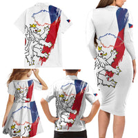 Czechia Independence Day Family Matching Long Sleeve Bodycon Dress and Hawaiian Shirt National Flag Brush Style and Bohemia Lion
