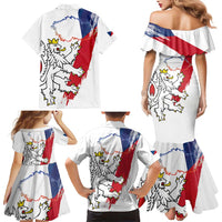 Czechia Independence Day Family Matching Mermaid Dress and Hawaiian Shirt National Flag Brush Style and Bohemia Lion