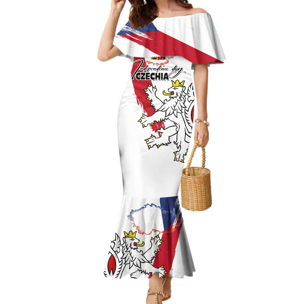 Czechia Independence Day Family Matching Mermaid Dress and Hawaiian Shirt National Flag Brush Style and Bohemia Lion