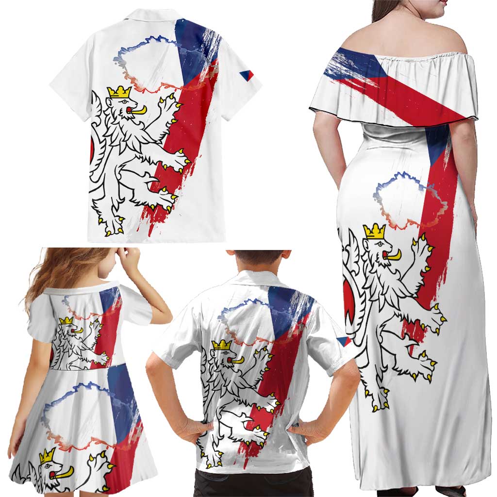 Czechia Independence Day Family Matching Off Shoulder Maxi Dress and Hawaiian Shirt National Flag Brush Style and Bohemia Lion