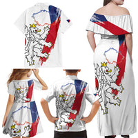 Czechia Independence Day Family Matching Off Shoulder Maxi Dress and Hawaiian Shirt National Flag Brush Style and Bohemia Lion